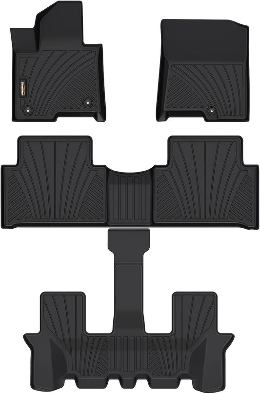 Binmotor-All Weather Floor Mats for Kia Sorento Hybrid 2025 2024 2023 2022 2021(PHEV & HEV), 1st & 2nd & 3rd Row Full Set, Heavy Duty TPE Car Floor Liners Black for Kia Sorento Hybrid Accessories