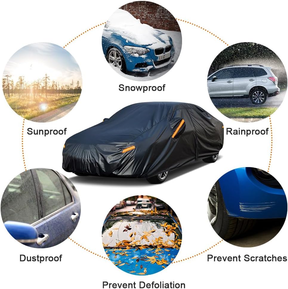 Kayme 7 Layers Car Cover Custom Fit for Hyundai Elantra (2006-2025) Waterproof All Weather for Automobiles, Outdoor Full Cover Rain Sun UV Protection.Black