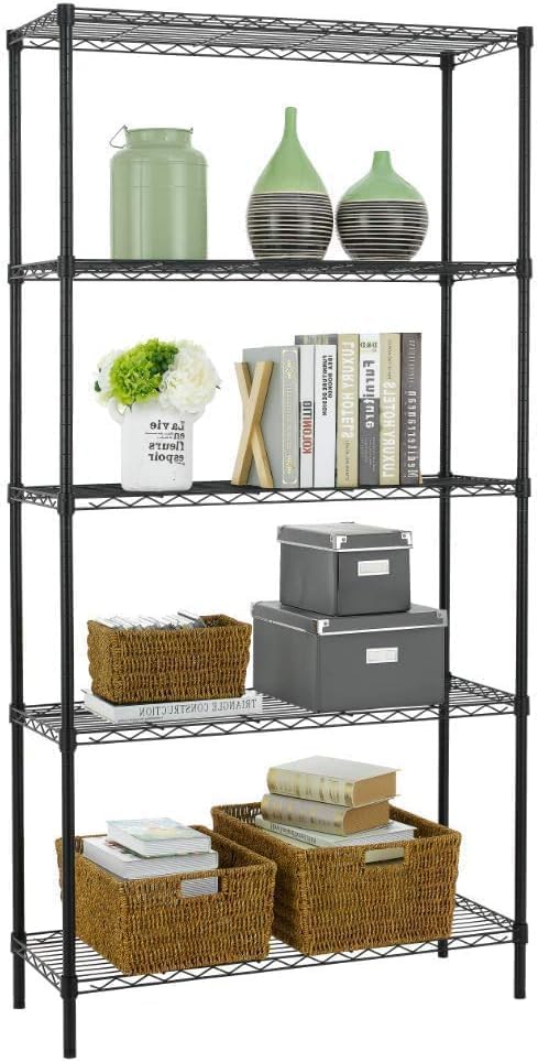 Wire Shelving Unit Commercial Metal Shelf Adjustable Layer Rack Strong Steel for Restaurant Garage Pantry Kitchen Garage (36×14×72, Black)