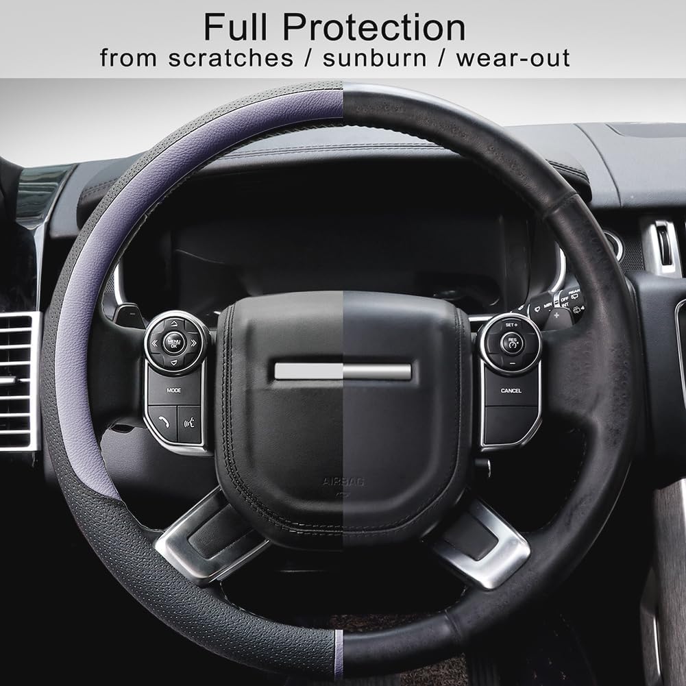 COFIT Breathable Car Steering Wheel Cover 16 inch Auto Universal Leather Wrap Non-Slip Steeringwheel Protector Automotive Interior Accessories, Purple (Suit for 15.5-16 inch)