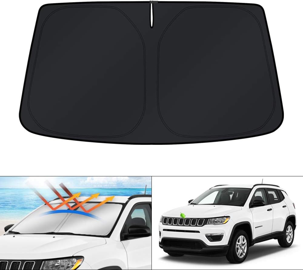 KUST Windshield Sun Shade for 2017-2024 Jeep Compass Accessories Window Sunshade Foldable Window Sun Visor Cover Blocks UV Rays Keep Your Car Cooler