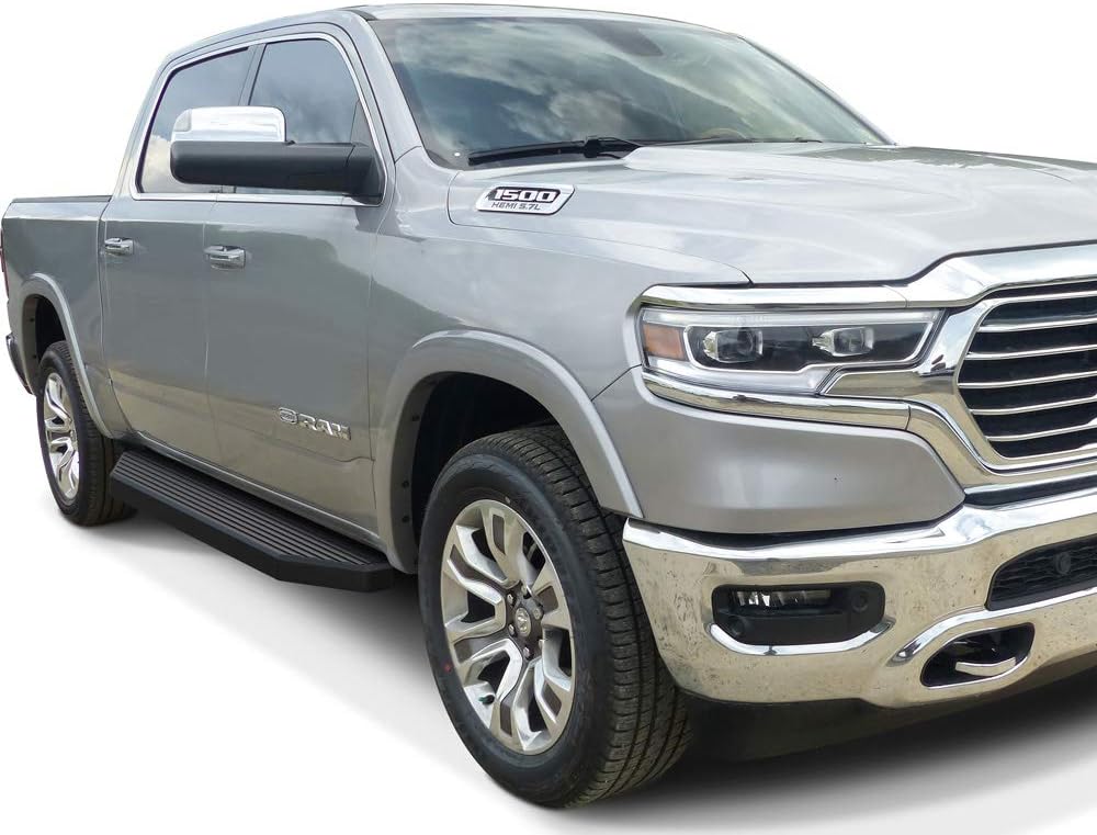 APS 6-inch (Black Stainless Steel Flat Style) Running Boards Nerf Bars Side Steps Compatible with Ram 1500 2009-2018 Crew Cab & Ram 2500 3500 2010-2024