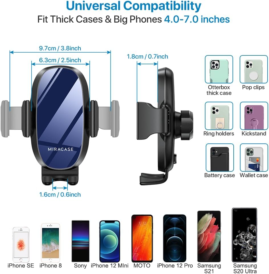 Miracase Universal Cup Phone Holder for Car, [Upgraded Version] Adjustable Long Neck Car Cup Holder Phone Mount Cradle Friendly Compatible with iPhone Samsung Google and All Smartphones, Blue
