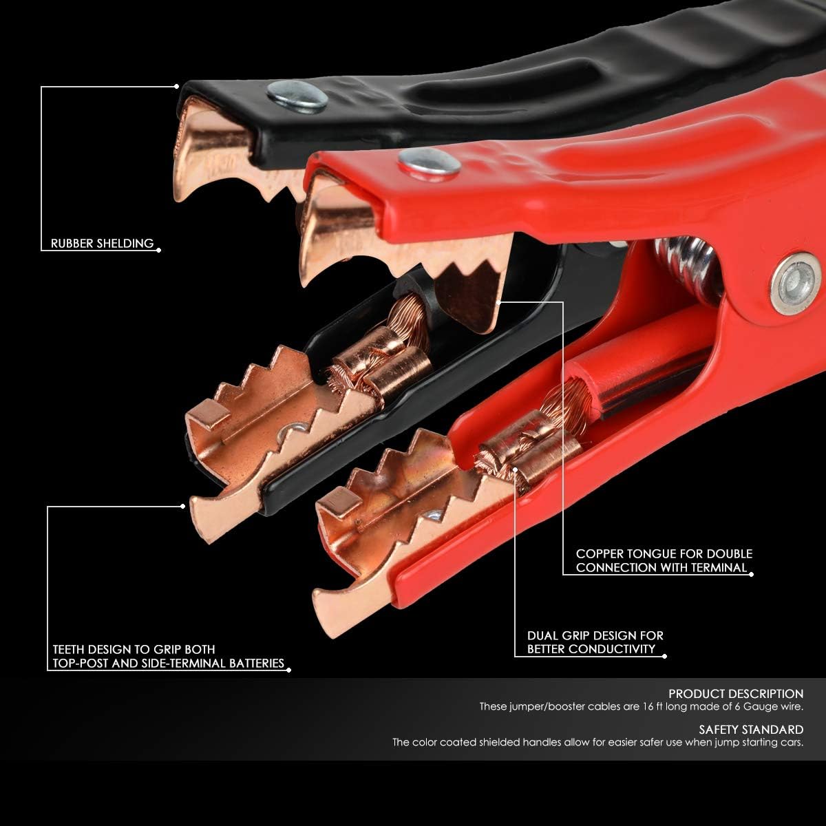 Auto Dynasty Heavy Duty 16Ft 6Gauge Booster Cable Power Jumper 400AMP Emergency Battery Start Car/Motorcycle