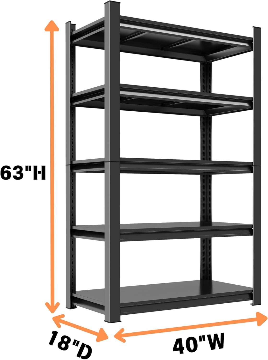 Metal Garage Shelving Unit, Heavy Duty 5-Tier Adjustable Storage Rack, Steel Shelving,2000 lbs Capacity, Industrial Shelves for Heavy Tools and Equipment (5-Tier 63" H x40 W x 18" D)