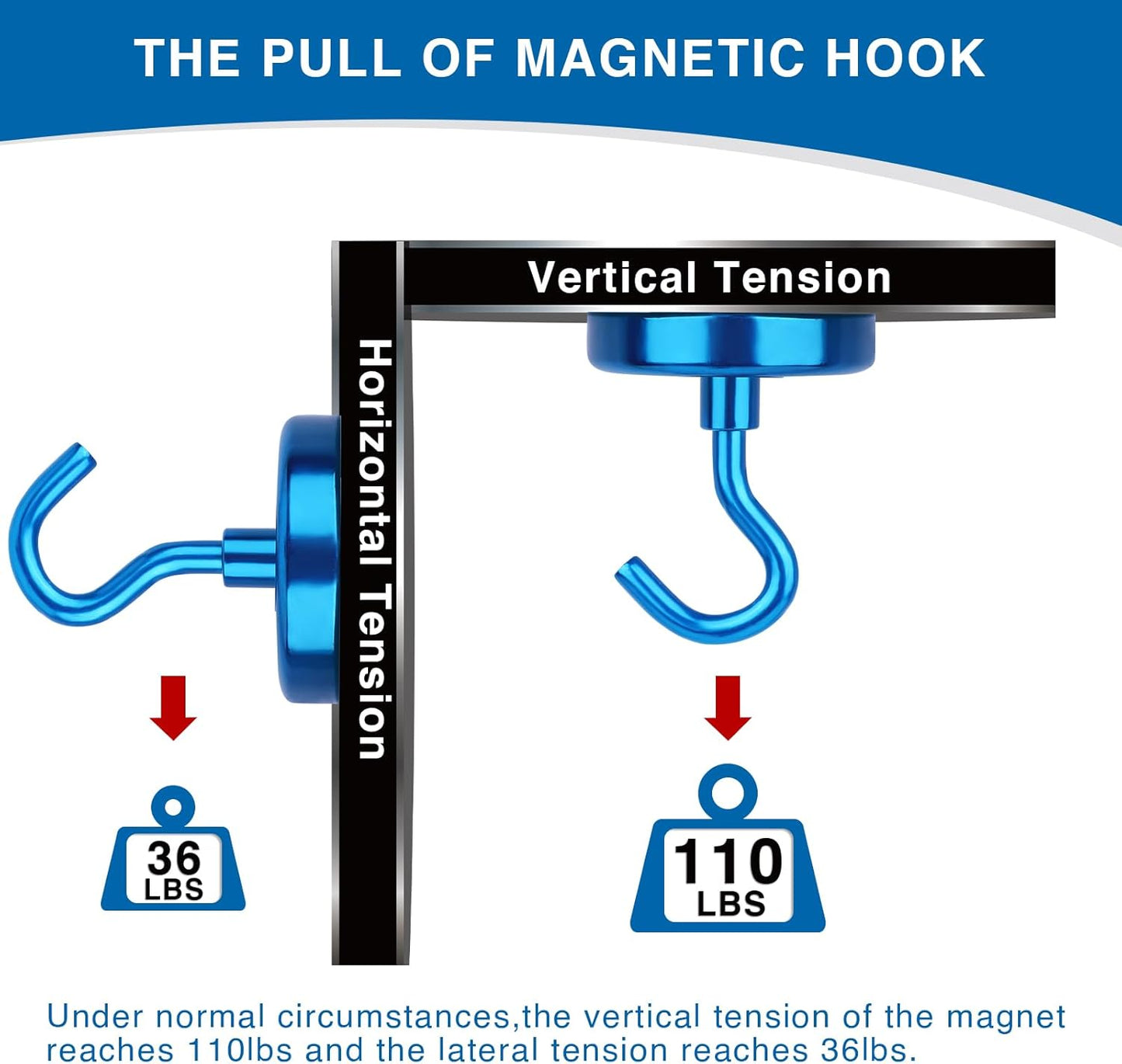 LOVIMAG Cruise Ship Essentials, 110Lbs Cruise Door Magnets, Blue Cruise Magnetic Hooks, Magnetic Hooks Heavy Duty for Hanging Celling, Grill, Refrigerator Kitchen-6 Pack