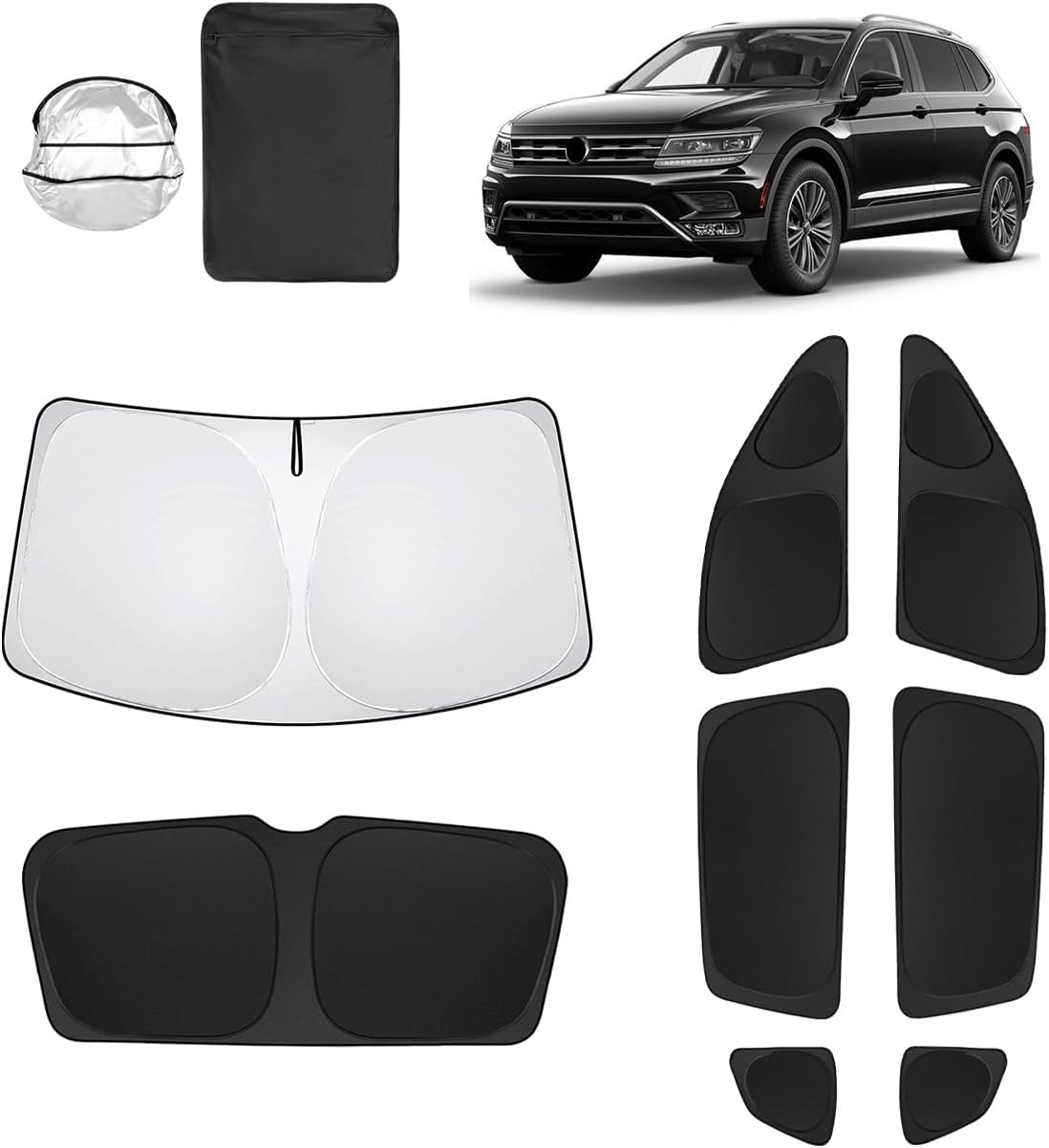 8pcs Car Window Shades for Volkswagen VW Tiguan 2018-2023 Accessories,Windshield Side Rear Full Sunshade,Sun Visor UV Blocking, Privacy Protection and Blackout for Camping Outdoor