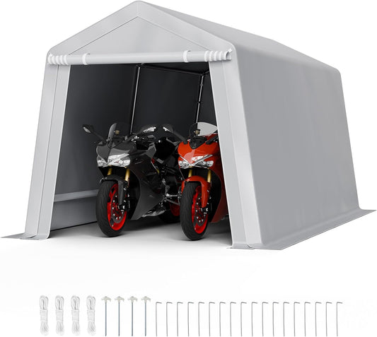 VEVOR Outdoor Storage Shed, 8 x 14 ft Portable Storage Tent with Roll-up Door & Vents, Waterproof Canopy Shed Shelter, Heavy Duty Frame, Patio Garage Carport for Motorcycle, Lawn Mower, Bike, Grey