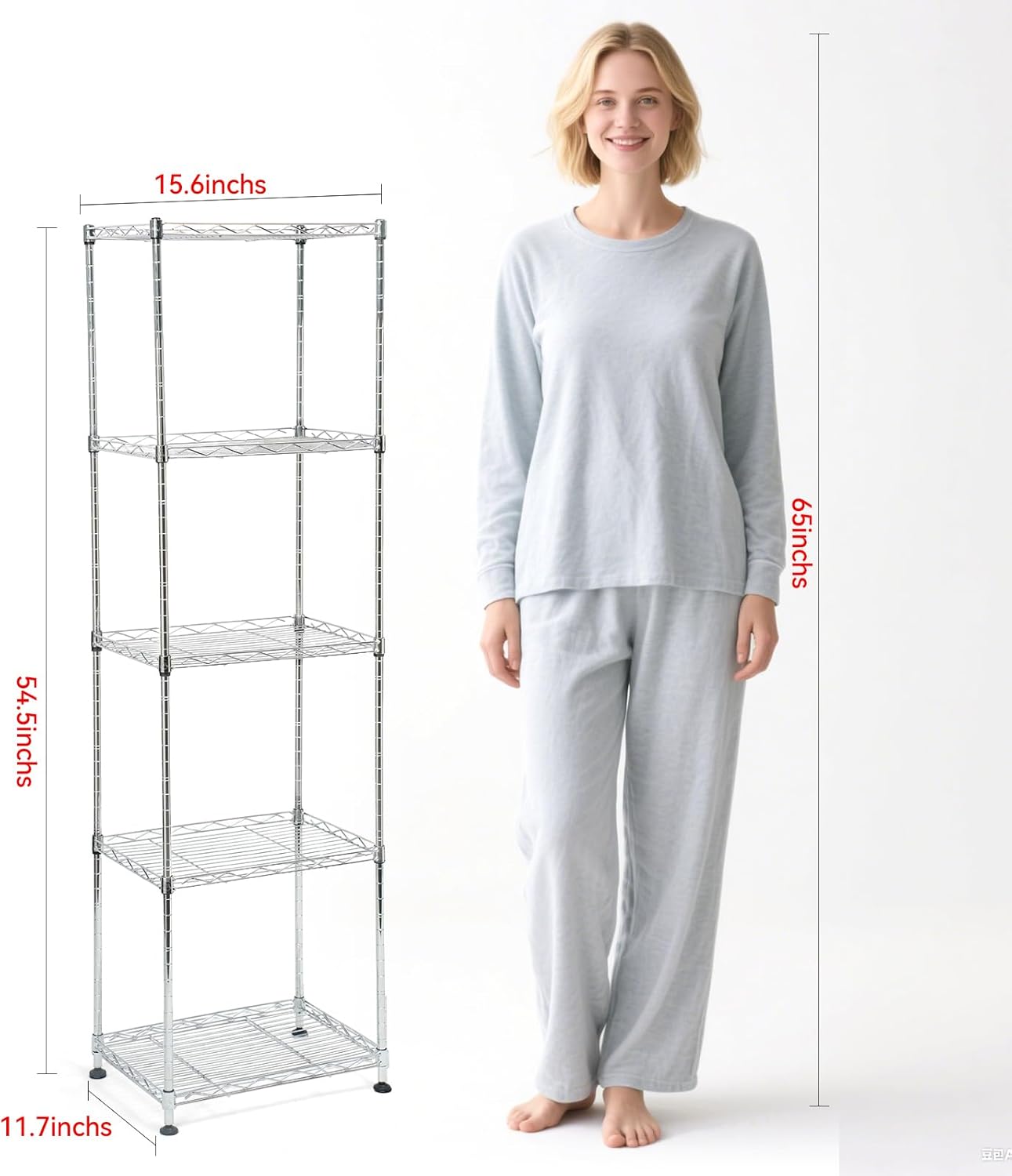 Chrome Small 5 Tiers Wire Shelving NSF Certified. Adjustable Storage Rack for Kitchen,Garage,and Laundry Utility Room (Chrome-Small-5Tiers-16x12x55)