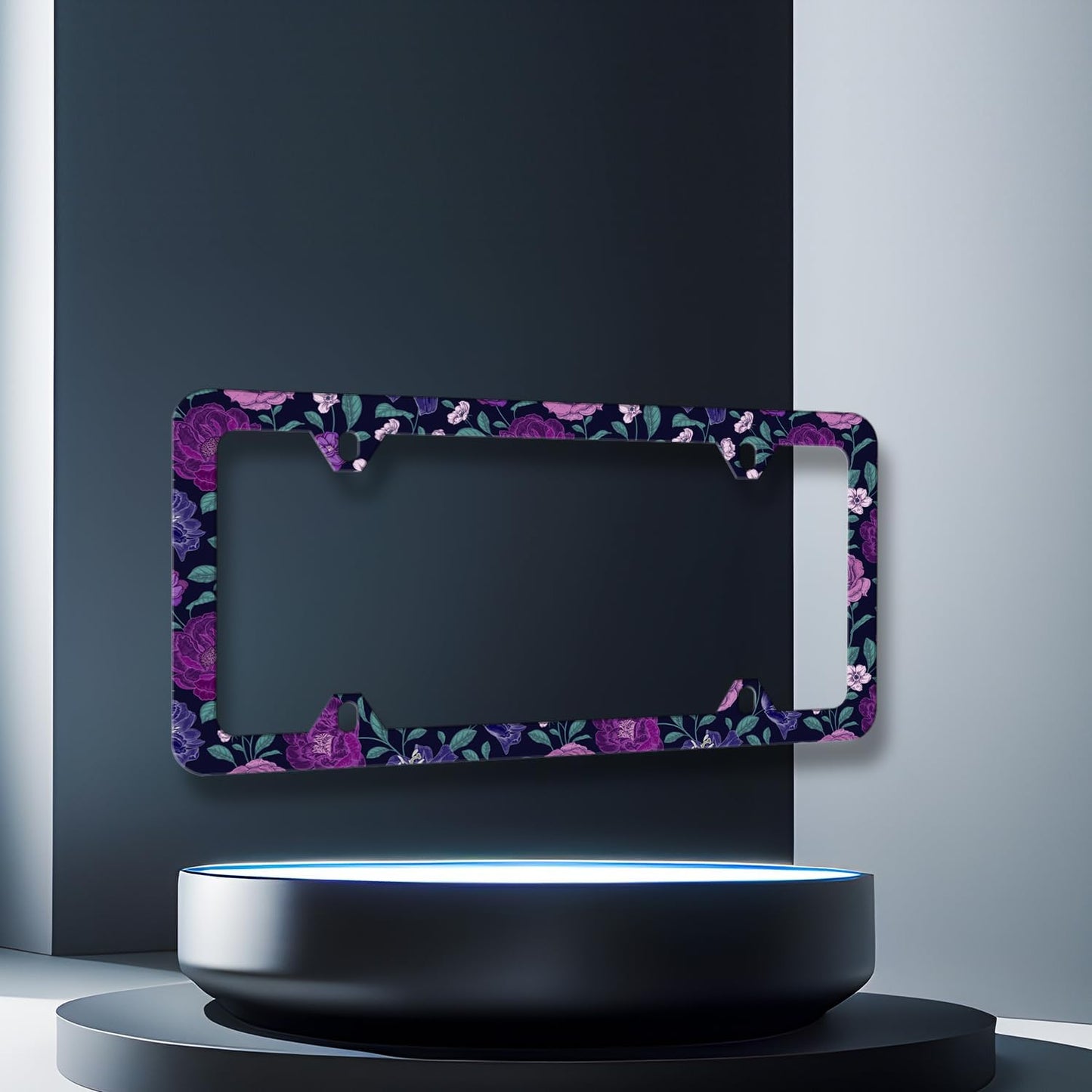 Purple Floral Flowers License Plate Frame Roses Peonies Colorful License Plate Stainless Steel Flowers Car Accessory Funny License Plate Decoration Women Size 12.2" x 6.2" with Screws