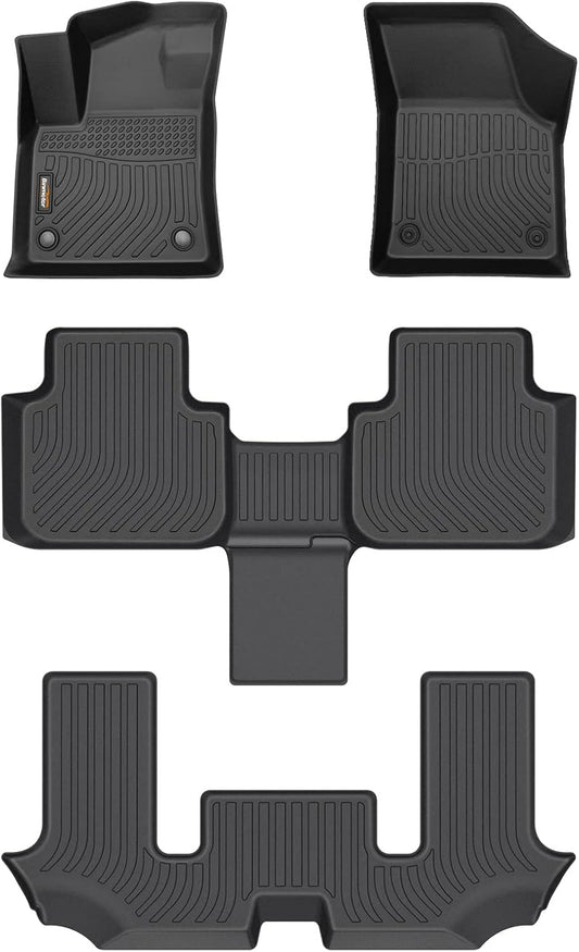 Binmotor-All Weather Custom Floor Mats for Volkswagen Atlas(6 Passenger Bucket Seating) 2018-2025, 3 Rows Full Set Car Mats TPE Material, Heavy Duty Car Floor Liners Automotive for Atlas Accessories