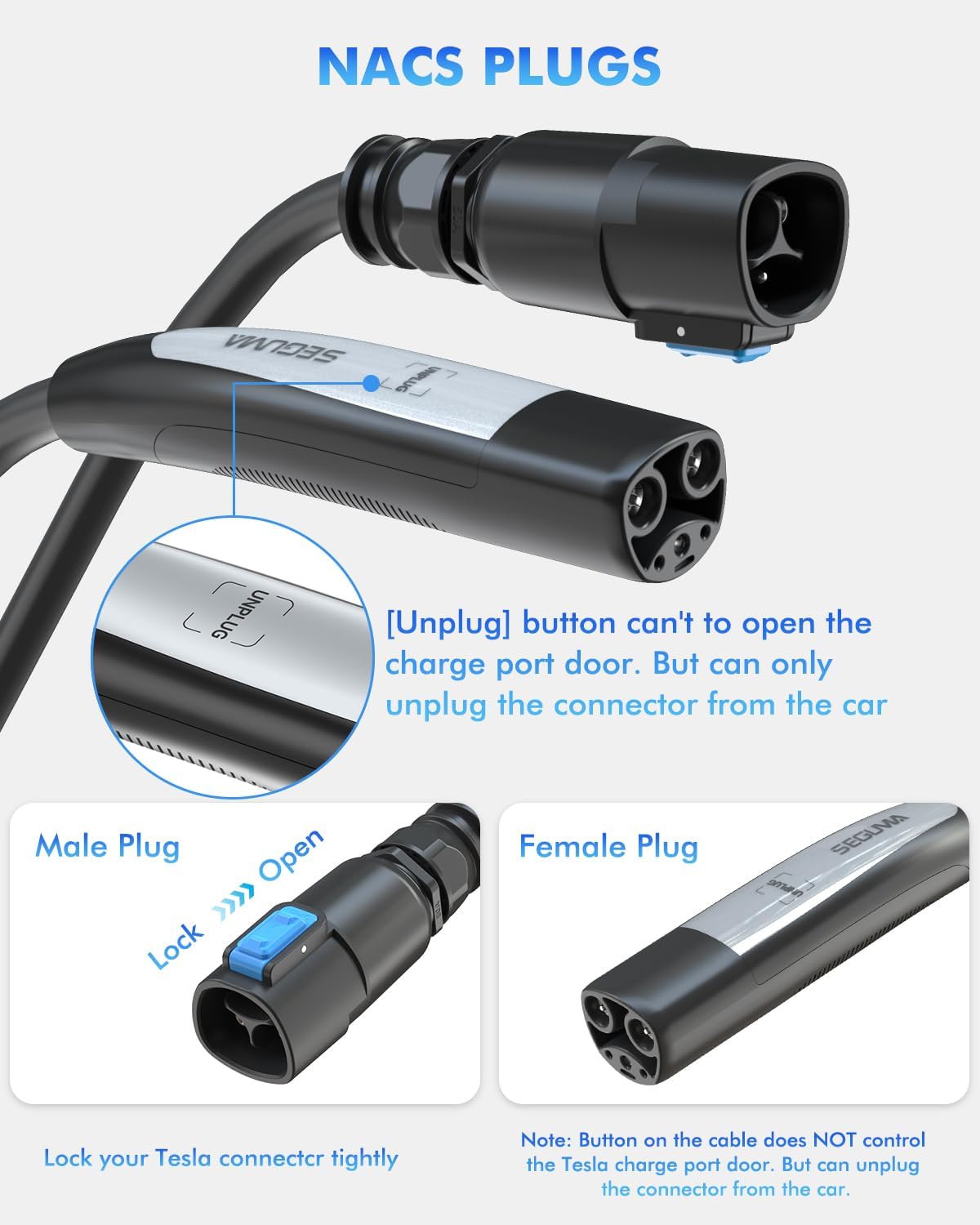 EV Charger Extension Cable for Tesla Charger, 50Amp 21ft Max 240V 12kW with NACS Plug, EV Extension Cord for Level 1/2 Tesla Mobile Charger/Wall Connector, Extension Cord for ModelY/X/3/S/Cyber-truck