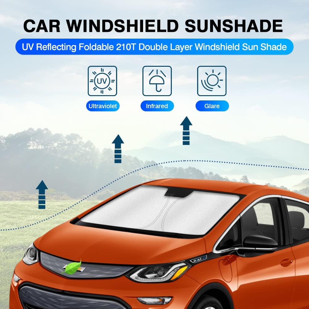 KUST Windshield Sun Shade for 2017-2024 Chevrolet Bolt EV Hatchback Accessories (NOT for Chevy Bolt EUV) Window Sunshade Sun Visor Protector Foldable Blocks UV Rays Keep Your Car Cooler