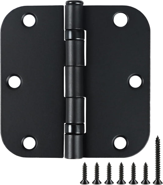 24 Pack Ball Bearing Door Hinges Matte Black 3.5 Inch 5/8"Radius Rounded Squeak Free Interior 3-1/2"Flat Iron Bifold Standard Office Bedroom Indoor for Doors 3 ½" Hardware Home House Decor Essentials