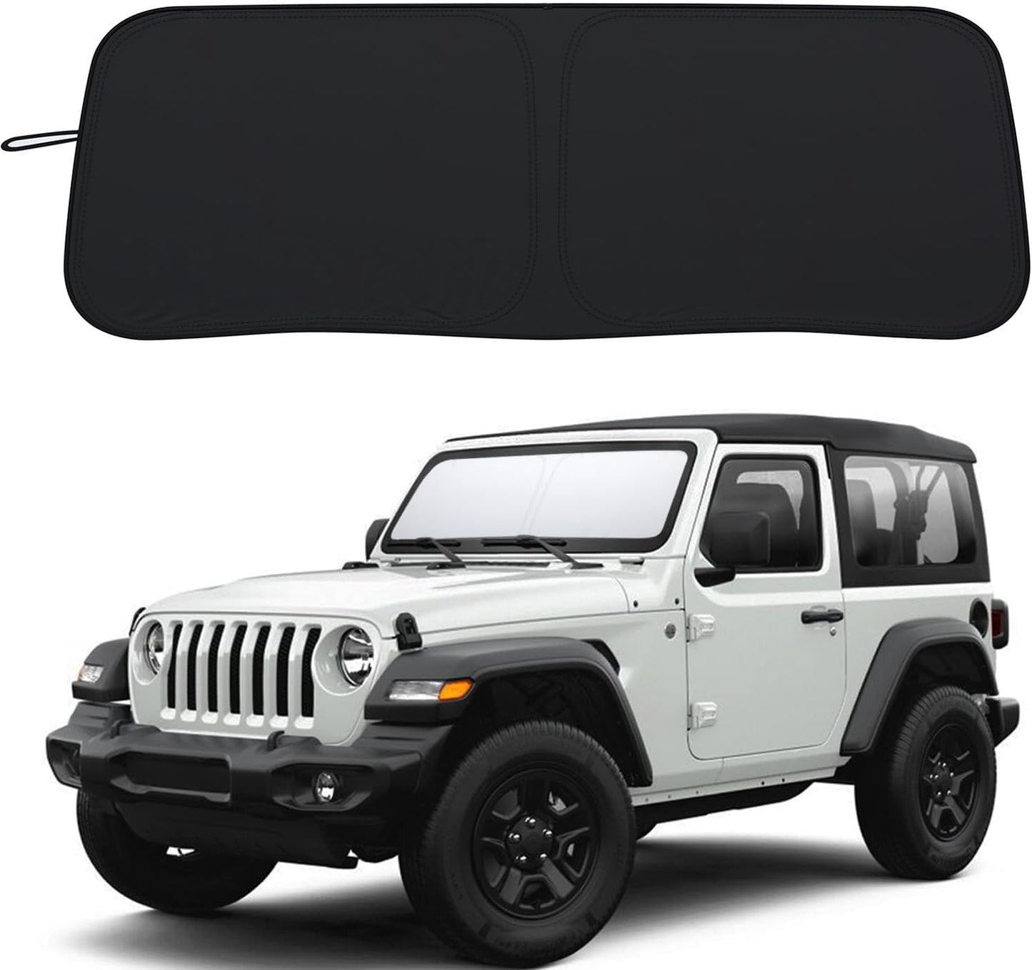 Premium Windshield Sun Shade for 2018-2025 Jeep Wrangler JL JLU & 2020-2025 Jeep Gladiator, Reflective 310T Material Front Window Sun Visor Blocks UV Rays Foldable Sunshade with Storage Pouch