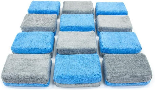 Autofiber Thick [Saver Applicator Terry] Ceramic Coating Applicator Sponge | 12 Pack | with Plastic Barrier to Reduce Product Waste. (Blue/Gray)