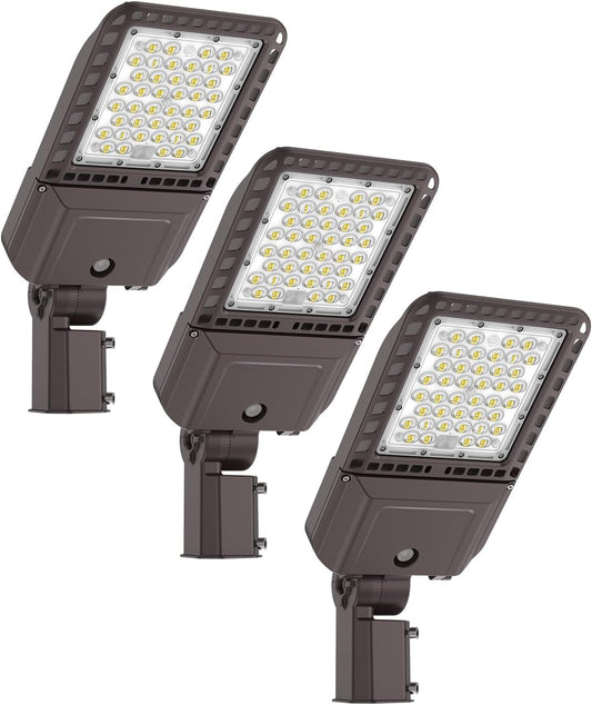 LED Parking Lot Lights 150W Slip Fitter Mount Outdoor Street Pole Light with Dusk-to-Dawn Photocell 5000K 100-277V IP65 Waterproof 3Pack Commercial Area Lighting for Parking Lot, Roadways