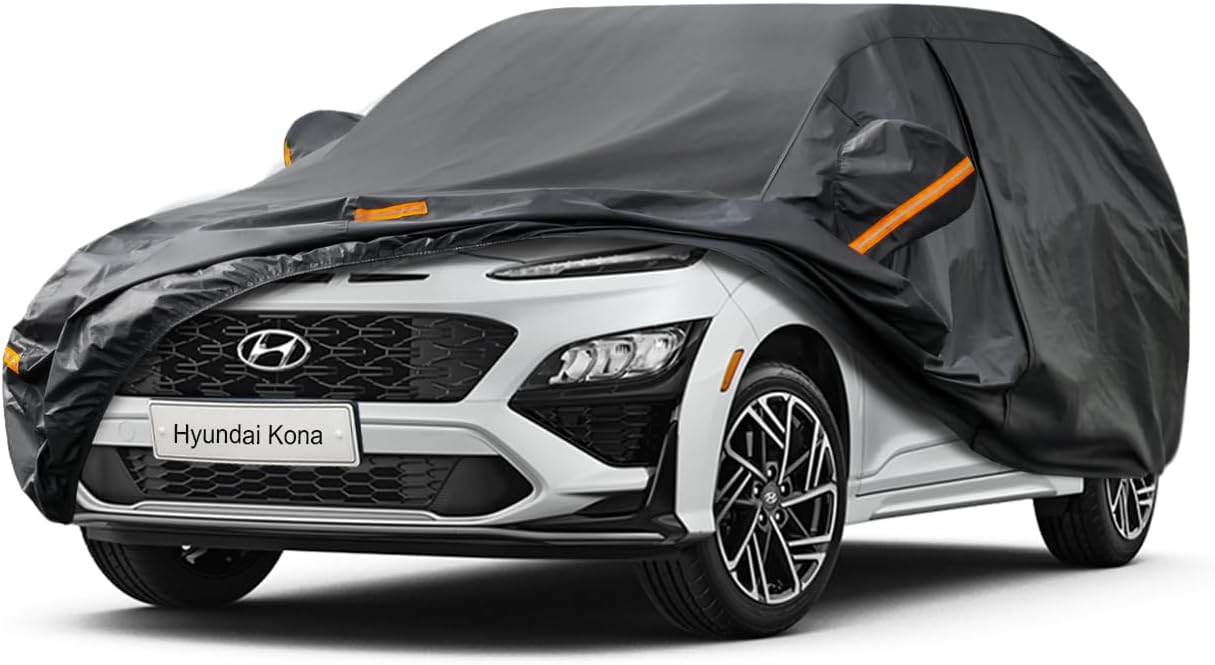 Kayme 7 Layers SUV Car Cover Custom Fit for Hyundai Kona （2017-2025 Waterproof All Weather for Automobiles, Outdoor Full Cover Rain Sun UV Protection.Black