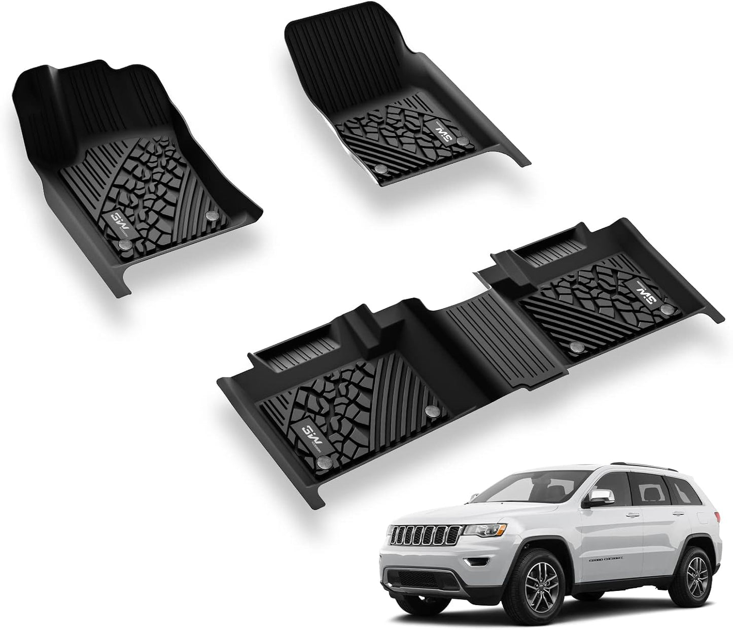 3W Floor Mats Compatible for Jeep Grand Cherokee 2013-2015 (Non L) TPE All Weather Custom Fit Floor Liner 1st and 2nd Row Full Set Car Mats, Black