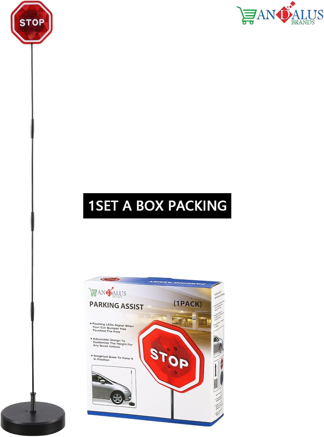 Andalus Brands Flashing LED Stop Sign Garage Parking Assistant System | Bumper Sensor,Red (1 Pack)