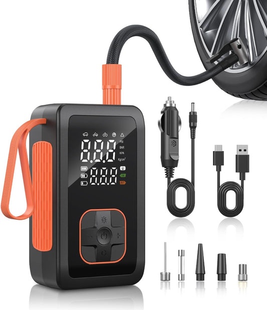 Tire Inflator Portable Air Compressor, 180PSI & 15000mAh Cordless Air Pump for Car Tires with Pressure Gauge, 3X Faster Tire Pump with Cigarette Lighter Plug for Car, Motorcycle, Bicycle, Ball(Black)