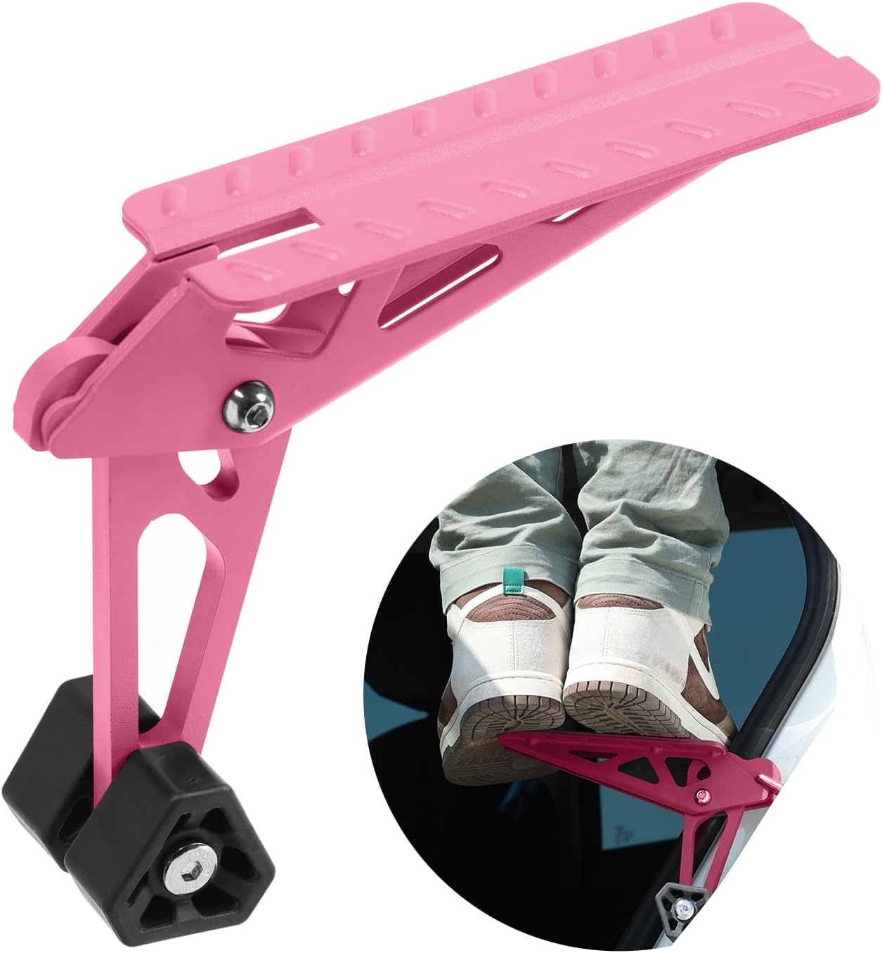 COWVIE Foldable Car Door Step Stand Pedal - Access to Vehicle's Top Roof Both Feet Stand Pedal Ladder for Most SUV Truck Pink