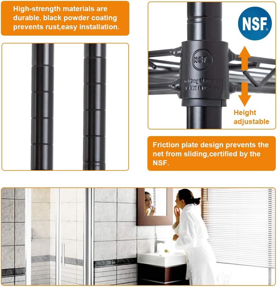 Wire Shelving Unit Metal Shelf Organizer Heavy Duty Wire Rack Storage Unit Rack Utility for Bathroom Office Kitchen (Black, 14" D x 30" W x 60" H)