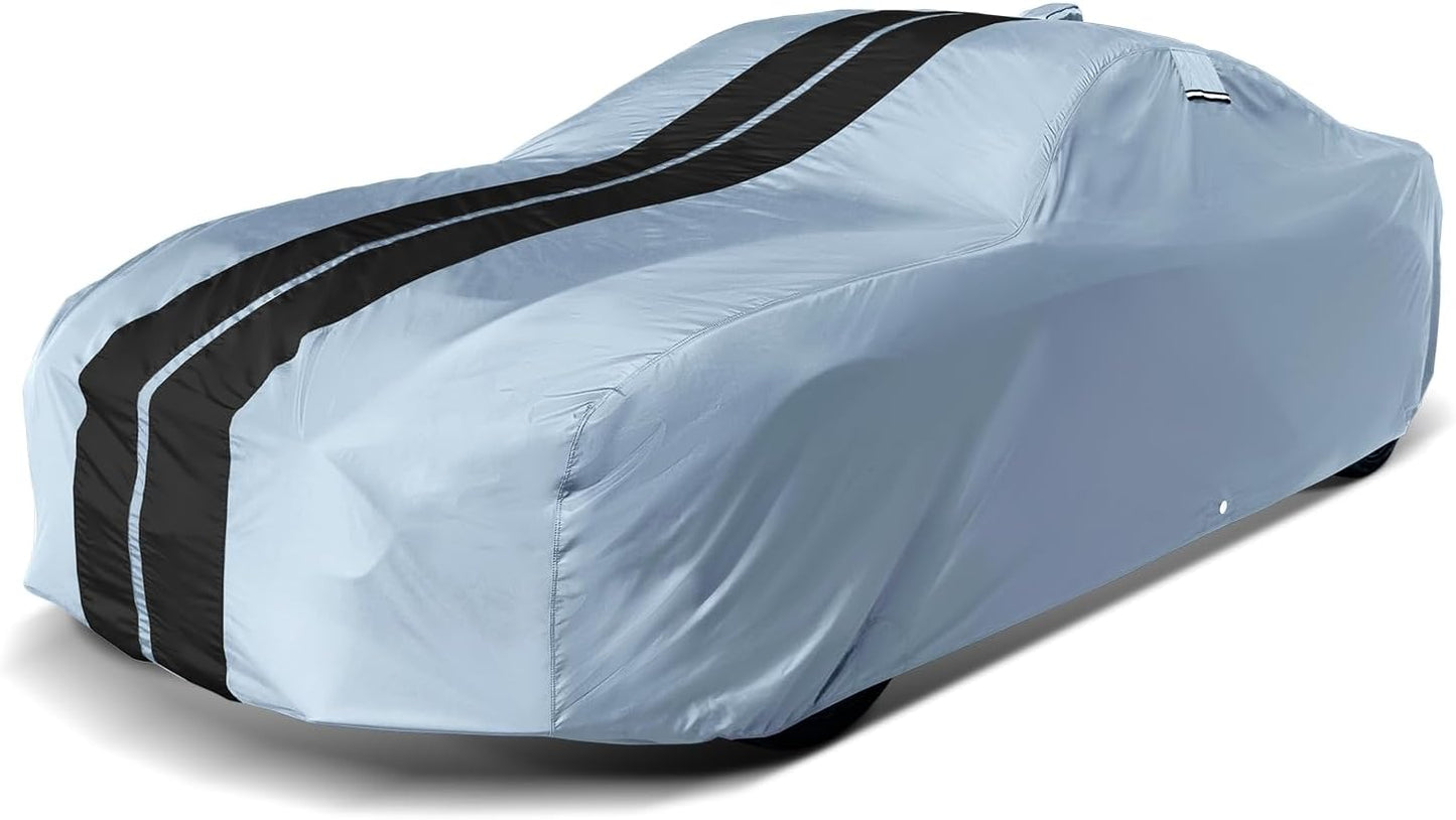 iCarCover Premium Plus Car Cover for 1964-1967 Chevy El Camino Waterproof All Weather Rain Snow UV Sun Hail Protector for Automobiles, Full Exterior Indoor Outdoor Car Cover (Stripe - Gray/Black)