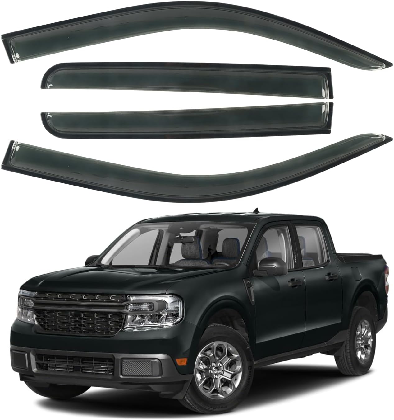 4PCS Window Rain Guards Fit for 2022 2023 2024 2025 Ford Maverick XL XLT Lariat, Smoke Tinted Side Window Visors Wind Deflectors, Outside Mount Side Vent Shades Shields