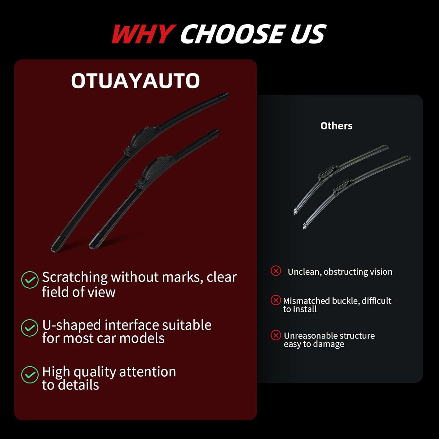 OTUAYAUTO Premium Windshield Wiper Blades - Replacement for Dodge Journey 2009-2020 - Precision Fit, All-Weather Performance, Front and Rear Wiper Blades, J/U Hook - 24"+19"+12" (Pack of 3)