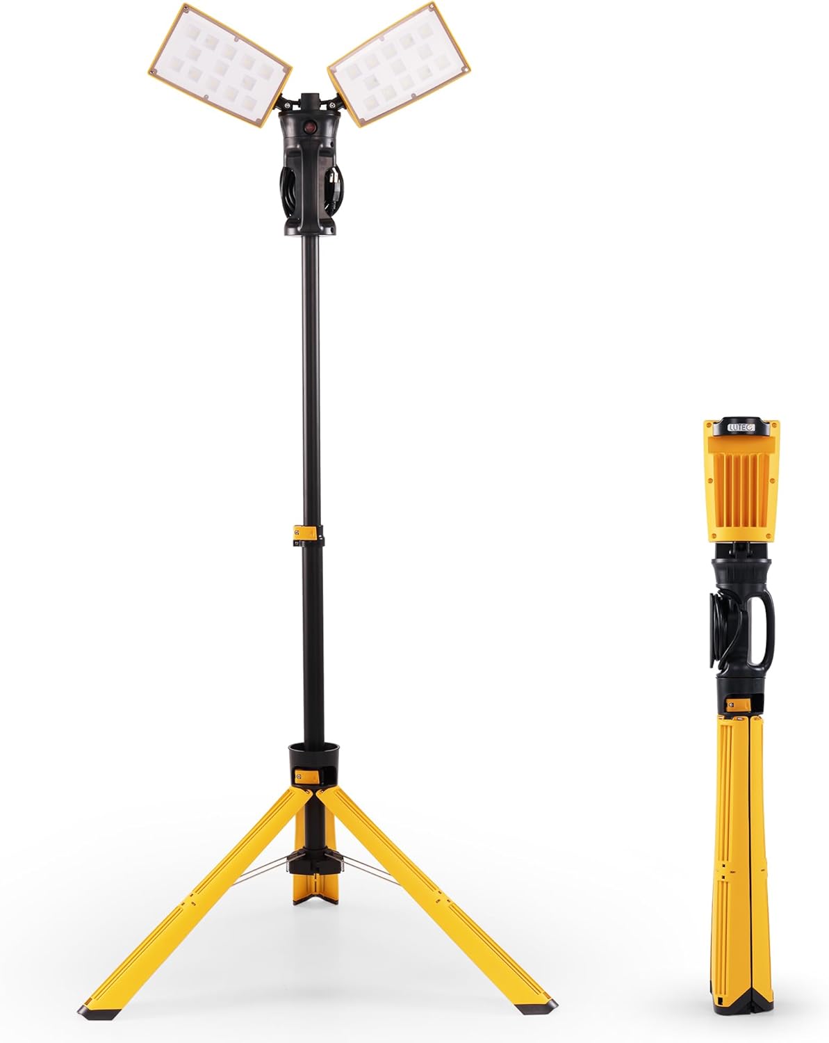 LUTEC 【Upgraded】 6290Pro 15000 Lumen 105 Watt Dual-Head LED Work Light with Telescoping Tripod, Work Light with Stand Rotating Waterproof Lamps and 8 Ft 3-Prong Power Cord