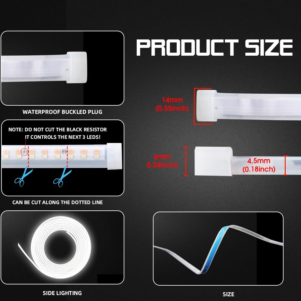 Upgrade Dynamic Flowing Car LED Trunk Light Strip, 158Inch Universal Flexible Cutting Silicone Waterproof Neon Lights Strip, 12V Interior Ambient Lighting for Cars SUVs(Ice Blue)