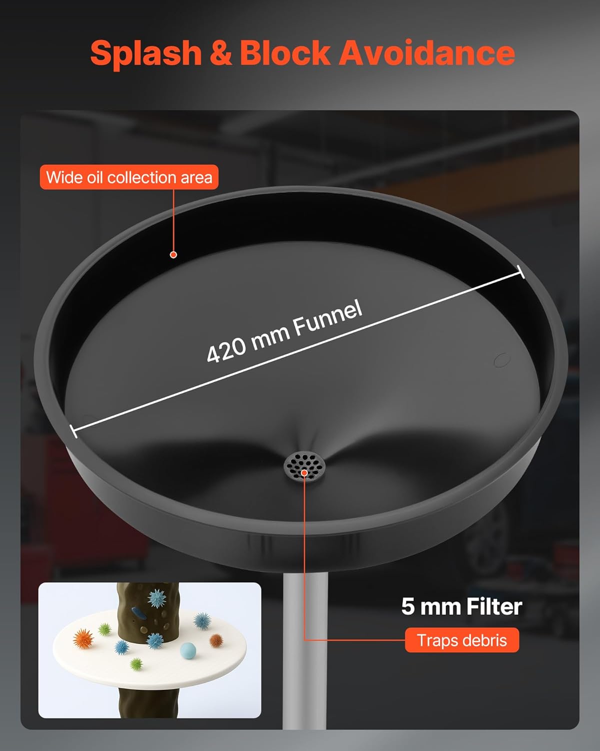 VEVOR 8 Gallon Waste Oil Drain Tank, Industrial Fluid Drain Tank with Adjustable Funnel Height, Portable Oil Drainer with Wheels, Fluid Fuel Transfer Drainage for Auto Repair Shops, Garages, Red