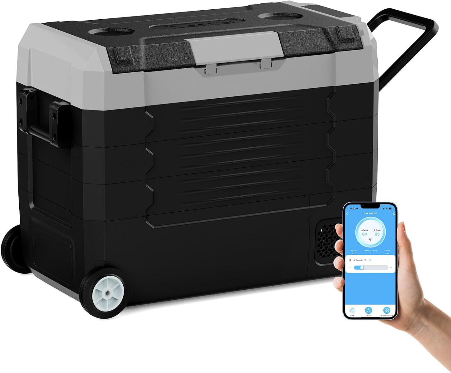 SubSun Electric Cooler, 58QT Car Refrigerator, Portable Freezer 12V/24V DC and 110-240V AC, Plug in Coolers for Vehicles with Wheels, 12 Volt Car Fridge -4℉~68℉