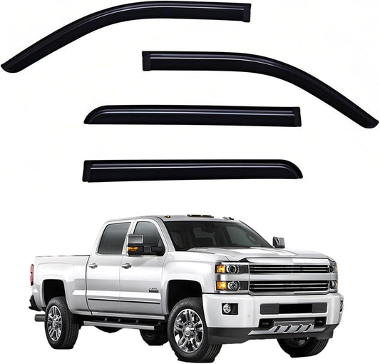 Window Visors Rain Guards fits 2014-2018 Silverado 1500 & GMC Sierra 1500, Out-Channel Window Wind Deflectors Vent Shades for 2015-2019 Silverado/GMC Sierra 2500 HD/3500 HD Crew Cab