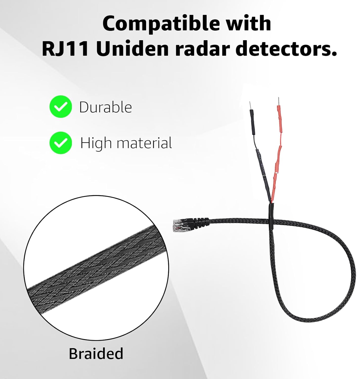 RJ11 Power Cord Compatible with Uniden Radar Mirror Wire Detectors,Model (3005201U) Fits R1 R3 R4 R7 R8 (3 Pack)