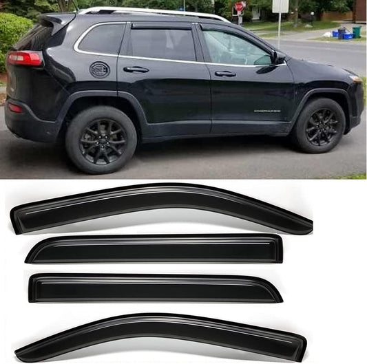 Side Window Deflector Visor Rain Guard,Outside Mount Tape-on Shatterproof Dark Smoke,4pc Window Shades fit for 2014-2022 Jeep Cherokee 94981