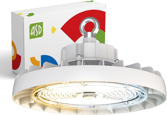 ASD LED High Bay UFO Light Fixture, Commercial Shop Lighting | 3CCT, Dimmable, IP69K Waterproof, DLC Premium, UL Listed | 200W 31900LM 3000-5000K 100-277V | Warehouse, Garage, Workshop Lamp | White