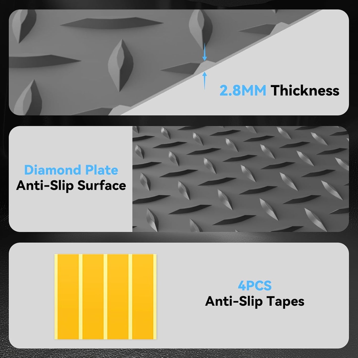 4x6 FT Garage Floor Mat,2.8mm Thickened PVC Flooring Roll for Under Car,24 SQFT Diamond Plate Gray Garage Mats for Truck,Trailer,SUVs,Van,Golf Cart,Motorcycle（Included Tapes）