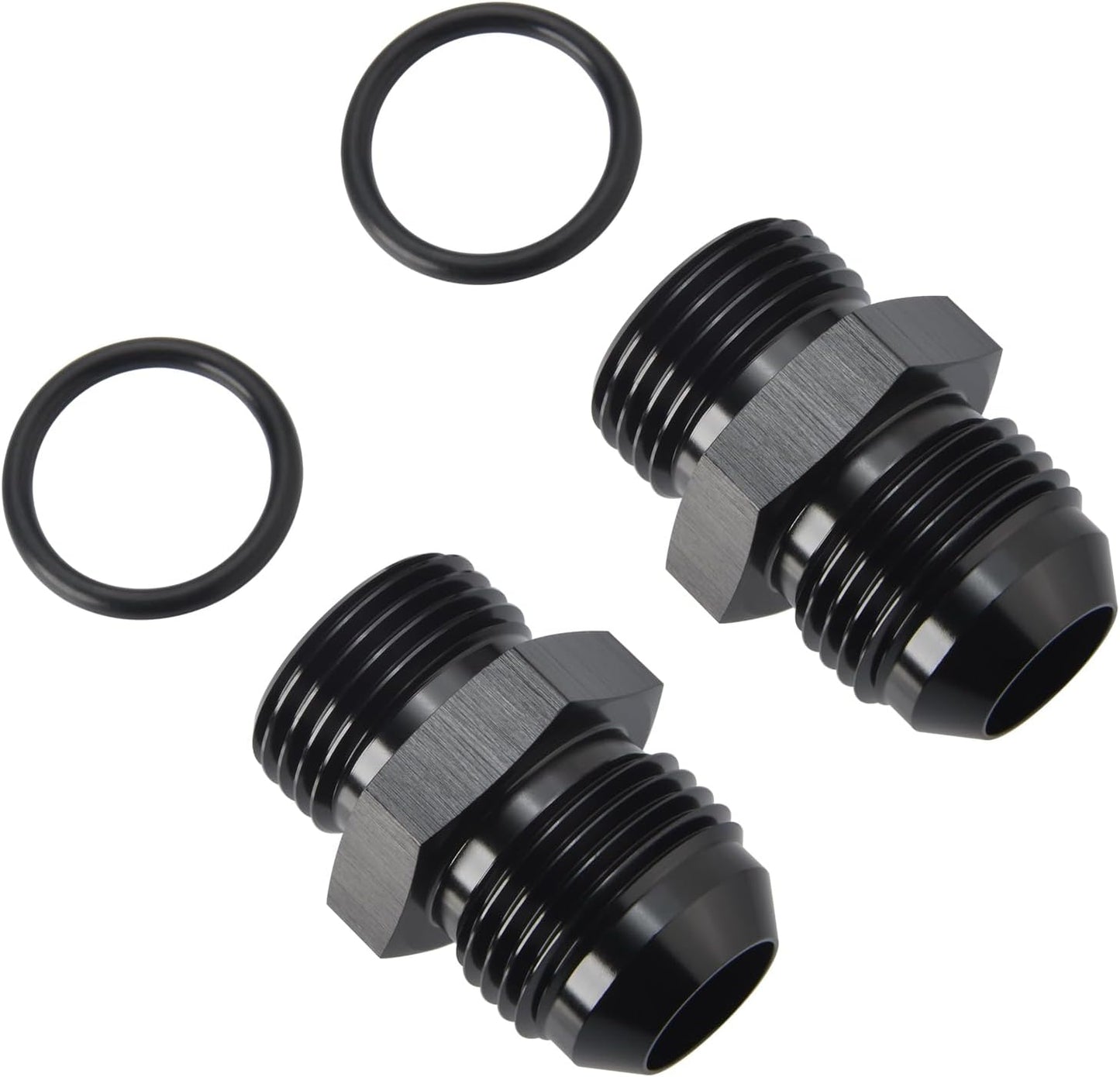 10AN Male Flare to 10AN ORB O-ring Boss Fuel Pump Rail Adapter Fitting Aluminum Black, Pack of 2
