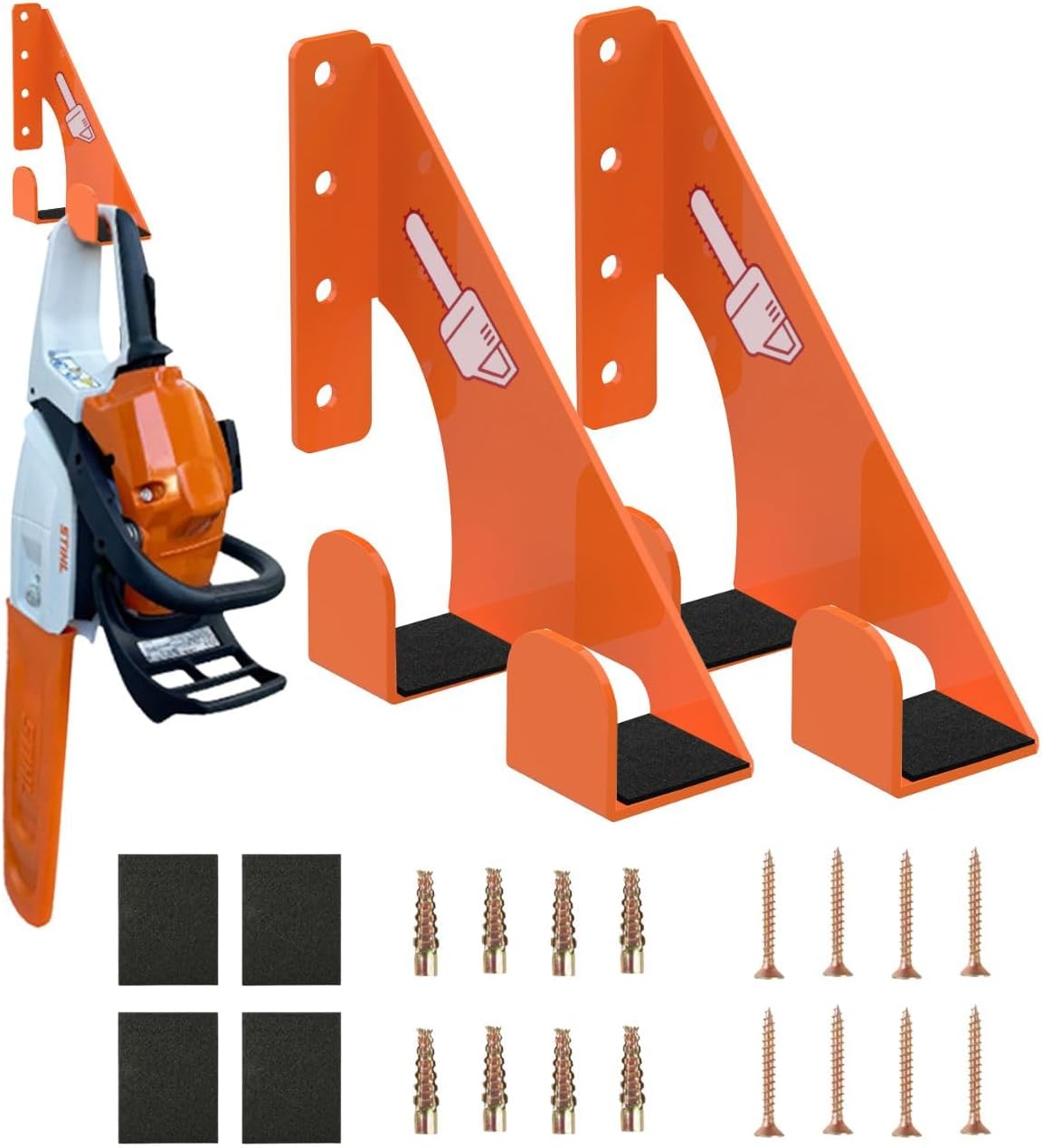 Chainsaw Holder -2 Pack- 180LB Heavy-Duty Alloy Steel Wall Mount Set, Chainsaw Accessories, Universal Fit for Stihl, Husqvarna, Echo Saws, Rust-Proof & Space-Saving Design (Garage, Workshop)