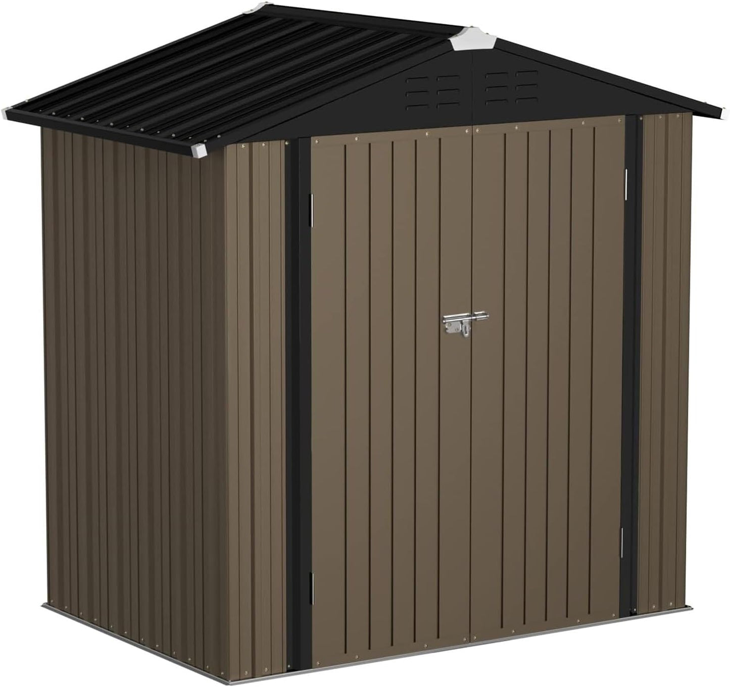 JUMMICO Metal Outdoor Storage Shed 6 x 4 FT Metal Shed with Lockable Door,Waterproof Garden Tool Shed Storage House for Backyard Patio Lawn,Brown