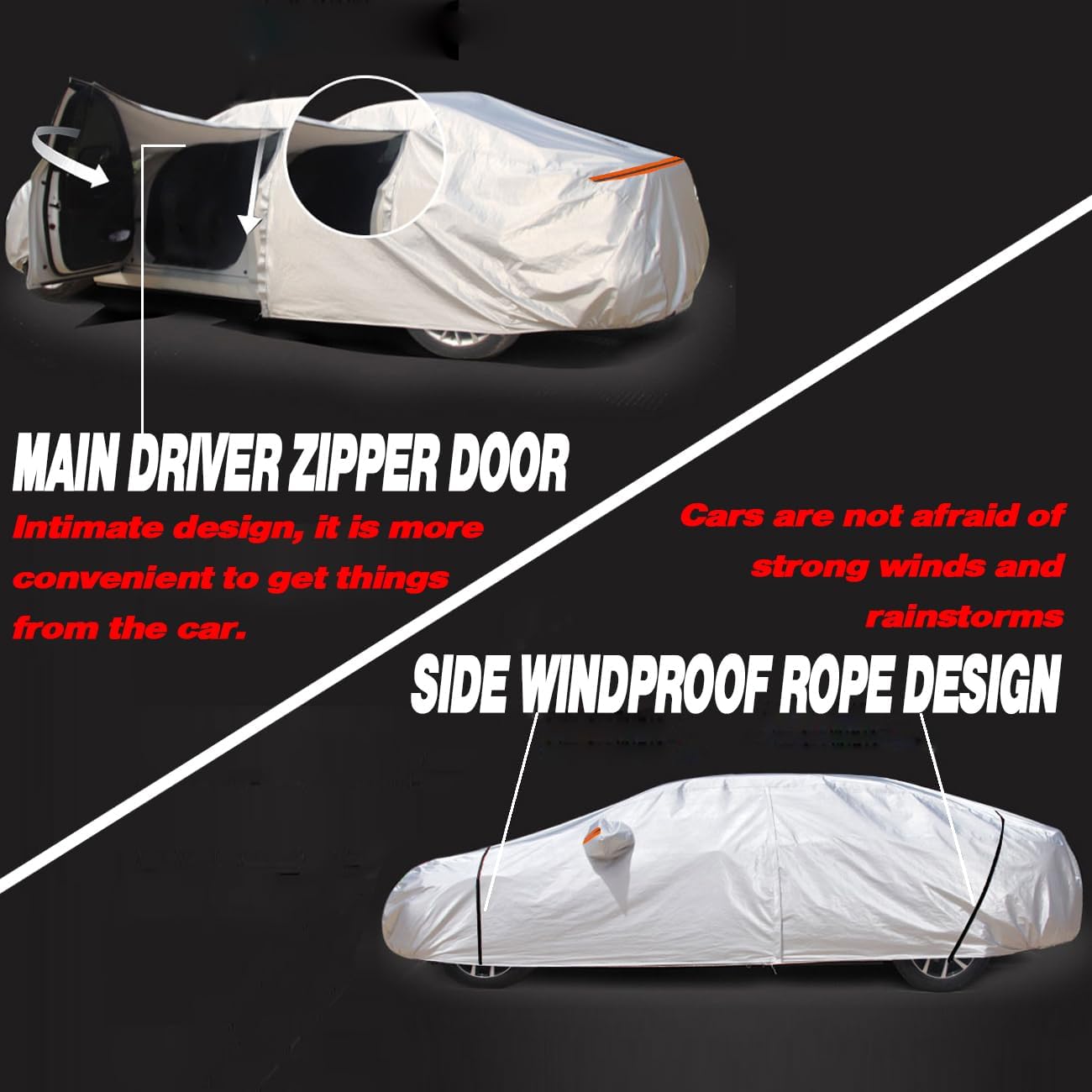 TUCAREST 6 Layers Full Car Cover for Sedan/Wagon/Coupe/Hatchback - Waterproof, Insulated, Anti-UV, Snow-Proof, Anti-Wind, All-Weather, Thickened Protection, up to 191 in