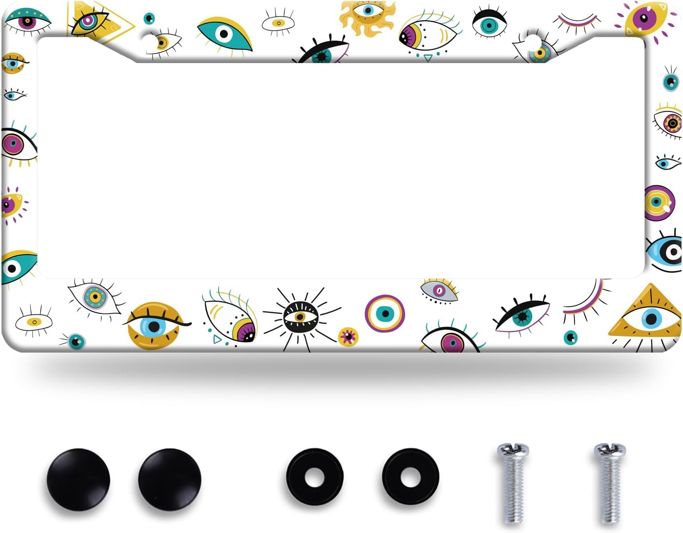 Evil Eye License Plate Frame Colorful License Plate Frames Stainless Steel Accessories Cars Decor with 2 Holes and Screws Fits Standard US CA Vehicles Size 12.2 x 6 Inches