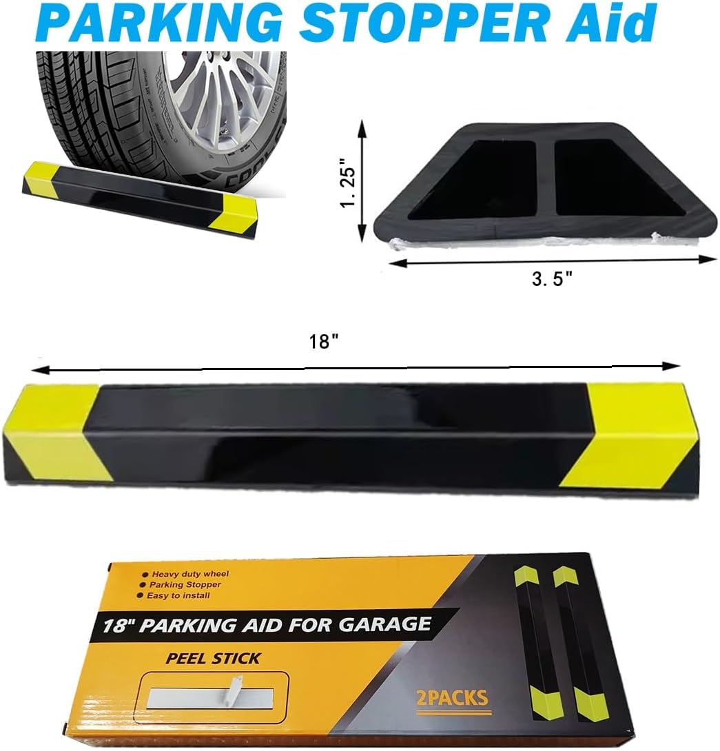 Heavy Duty Parking Aid for Garage, 18" Car Parking Stopper for Garage 2 Pack, Parking Aids Protects Car, Parking Stopper Easy to Install 2 Packs 18" L (2 Pack 18" L x 1.25H)