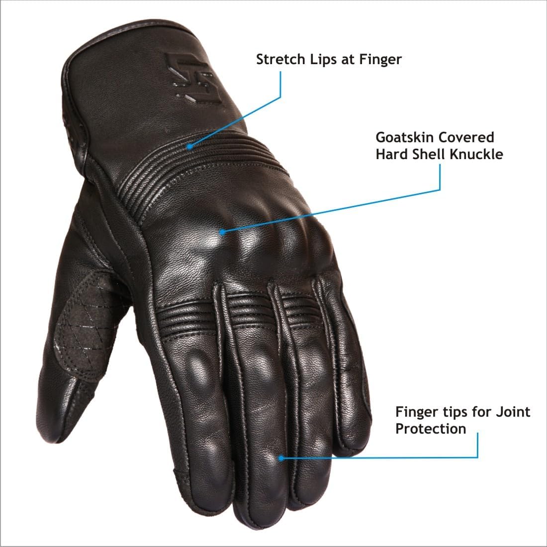 Leather Motorcycle Gloves for Men and Women | Touchscreen | Full Finger | Goatskin Leather Hard Knuckle Motorcycle Riding Gloves (Un-Perforated, Small)