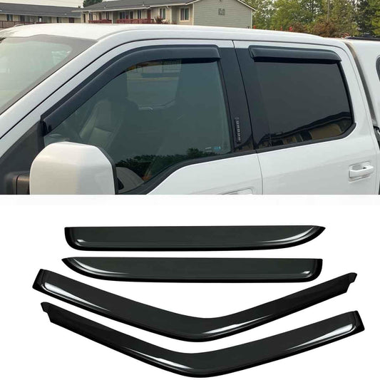 4pcs Outside Mount Style Window Rain Guards Durable Side Wind Deflectors Dark Smoke Vent Nice Window Visors fit for F-150 15-24 Supercrew Cab (Crew Cab) 17-19 F250/F350 Super Duty Supercrew