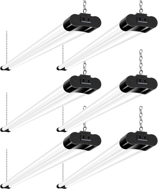hykolity 6 Pack 4FT Linkable LED Shop Light for Garage, 6500lm, 4FT 60W Utility Light Fixture, 5000K Daylight LED Workbench Light with Plug, Hanging or Surface Mount, Black - ETL