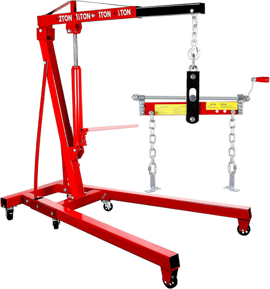 5500 Lbs Folding Engine Hoist Cherry Picker, 2.5 Ton Engine Hoist with Lever, with 6 Casters, 8 Ton Hydraulic Pump 4 Adjustable Position, Engine Crane for Garage, Workshop, Repair(Red)