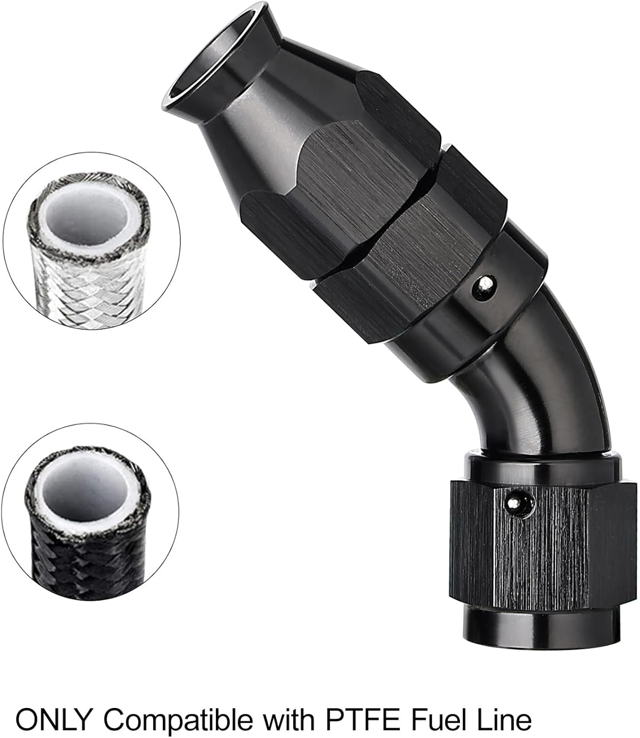 EVIL ENERGY 4AN 45 Degree PTFE One Piece Full Flow End Hose Fitting Aluminum Black